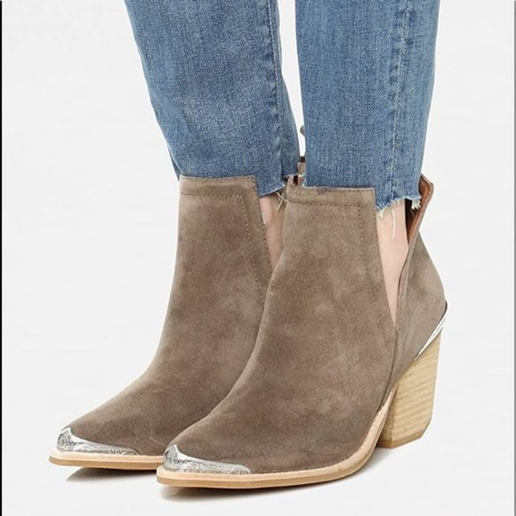 NWT Jeffrey Campbell Cromwell Cutout Western Boots Distressed Taupe Suede Size 8 - Picture 2 of 10